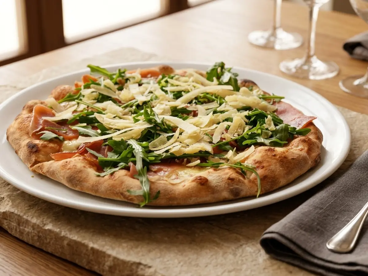 Pizza jamón serrano y rúcula